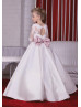 Ivory Lace Satin Flower Girl Dress With Decorated Buttons